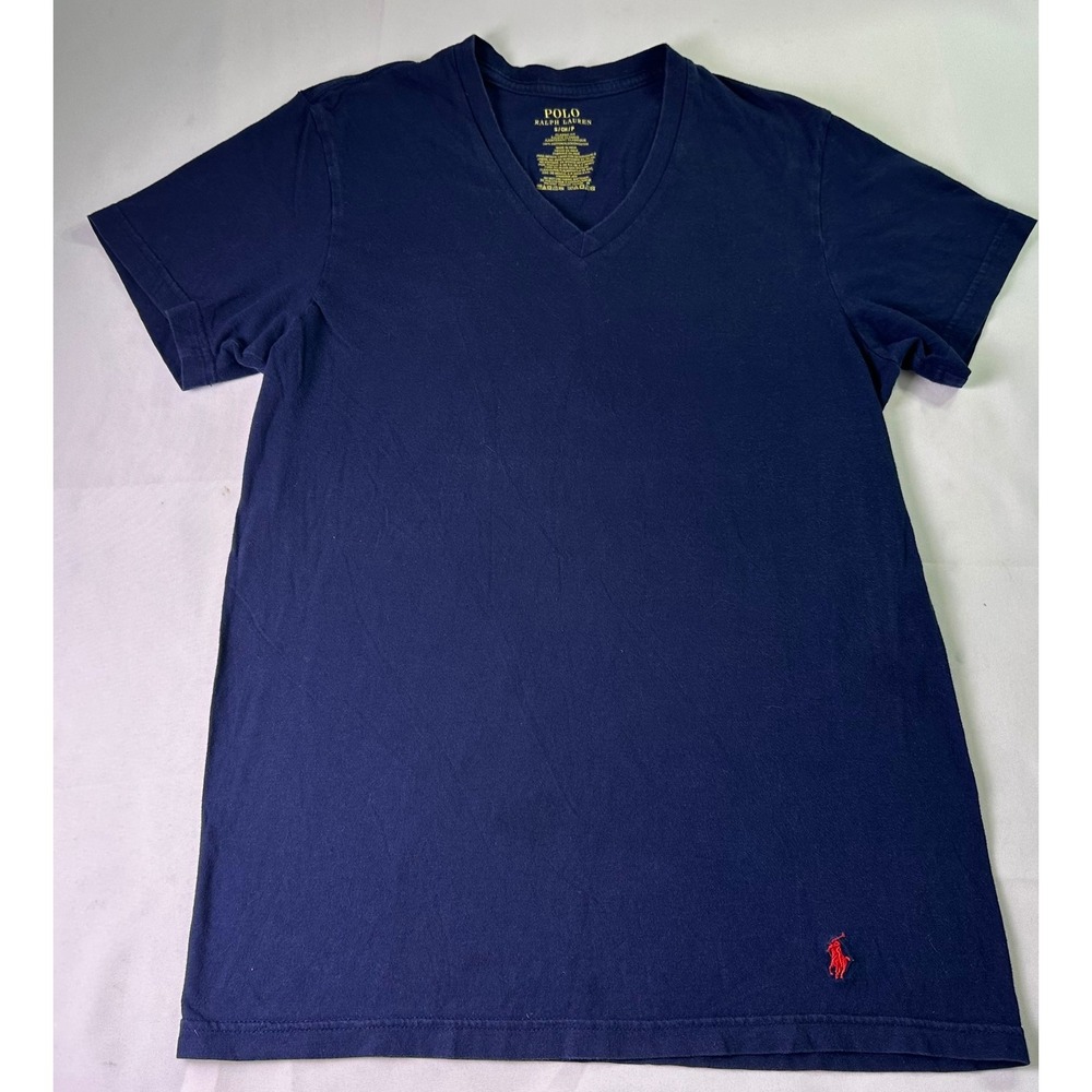 Polo Ralph Lauren Shirt‎ Mens Small Navy Blue Red Pony V-Neck Classic Fit Cotton
